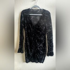 Black Floral Velvet Long Sleeve Dress